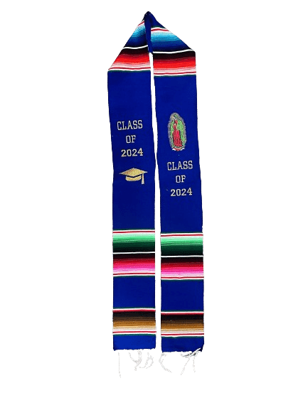 "Class of 2024” Blue "Virgen de Guadalupe" Multicolor Sarape Graduation Stole