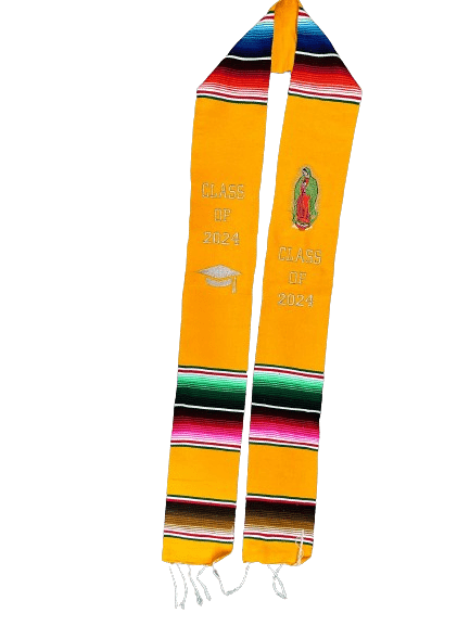 "Class of 2024” Yellow "Virgen de Guadalupe" Multicolor Sarape Graduation Stole