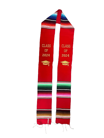 "Class of 2024” Red Multicolor Sarape Graduation Stole