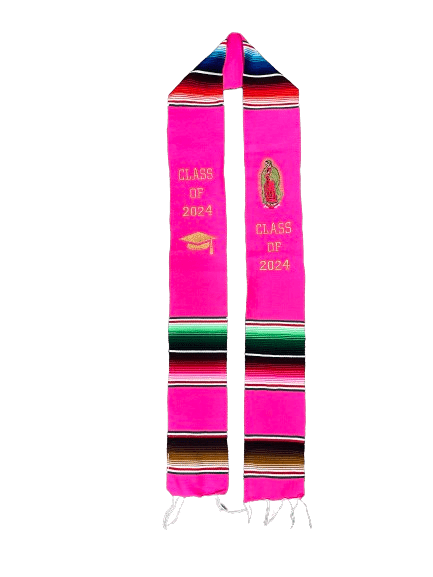 "Class of 2024” Pink "Virgen de Guadalupe" Multicolor Sarape Graduation Stole