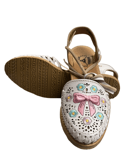White Pink "Moño" with Flowers Wrap Around Heel Huarache