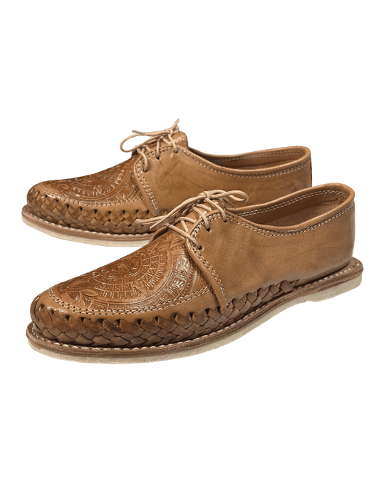 Light Tan Aztec Calendar Shoelace Rubber Sole Huarache