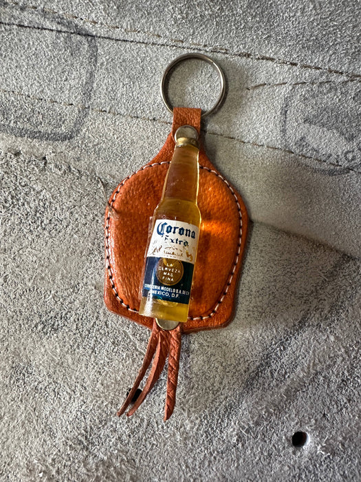 Mini Handcrafted Leather "Cerveza" Beer Keychain / Llavero