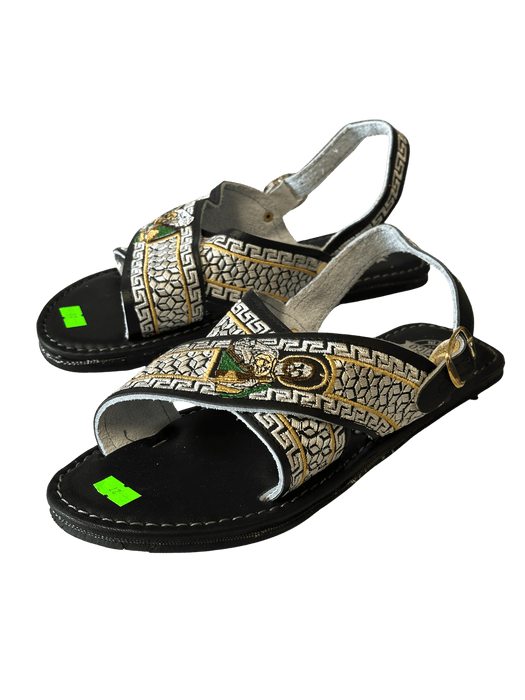 Black and White with Gold "San Judas" Silk Thread Cruzado Huarache