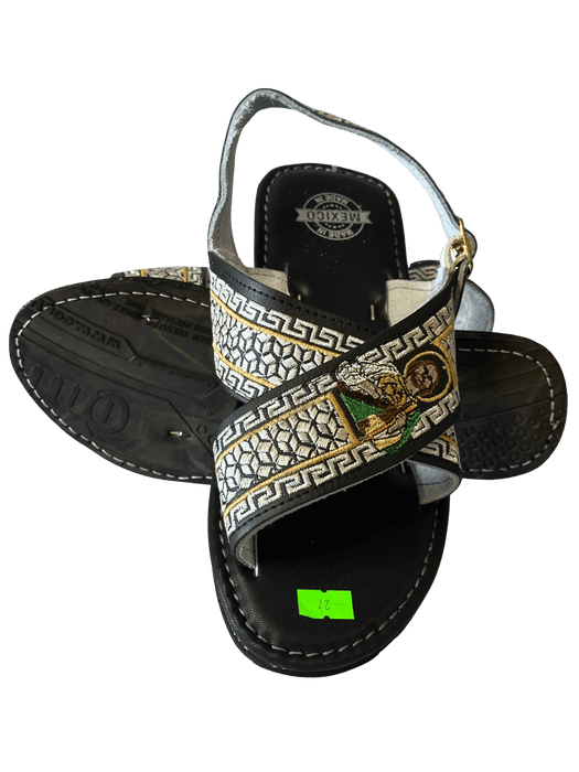 Black and White with Gold "San Judas" Silk Thread Cruzado Huarache