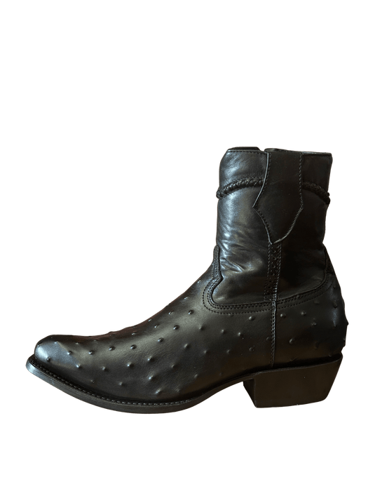 Bota de corte bajo de avestruz con punta redonda negra