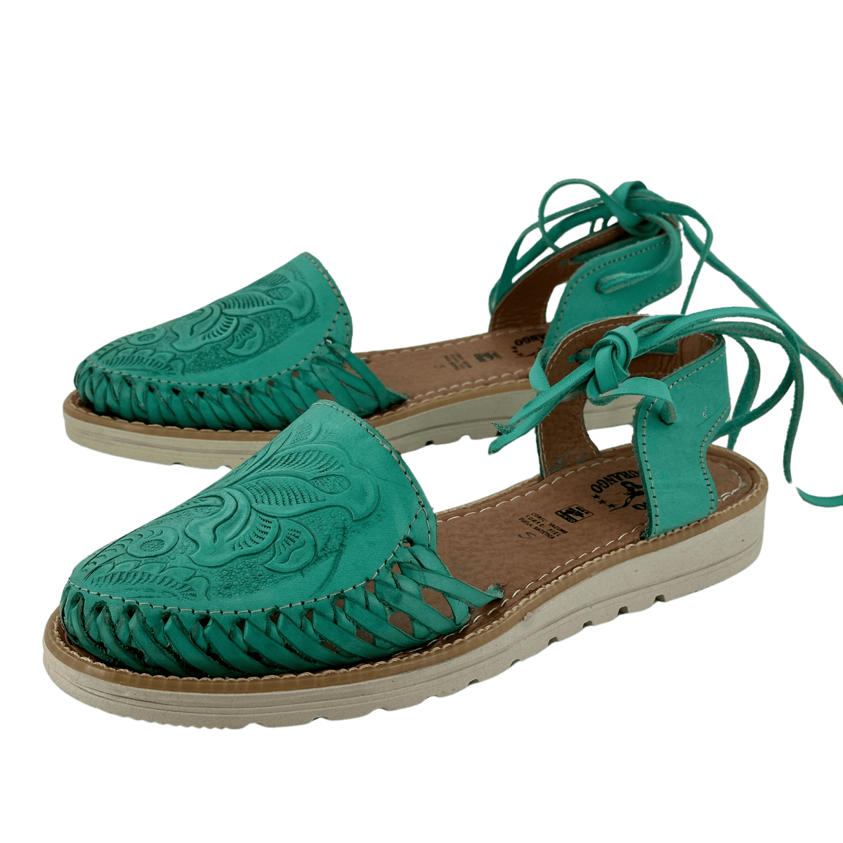 Mint Green Printed Flower Platform Wrap Around Heel Huarache