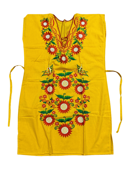 Kimona Sunflower Dress Yellow with Red Sunflowers / X Large
