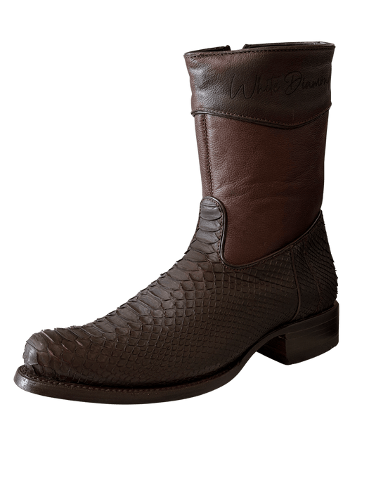 Brown Python Roper Leather Sole Zipper Boot