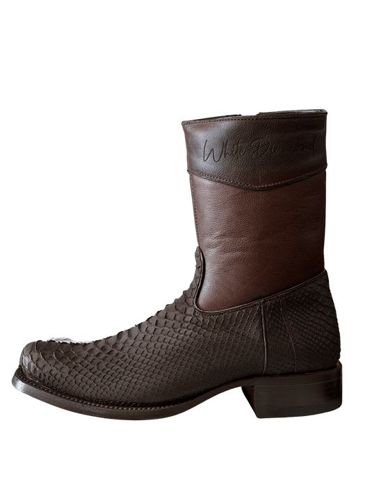 Brown Python Roper Leather Sole Zipper Boot