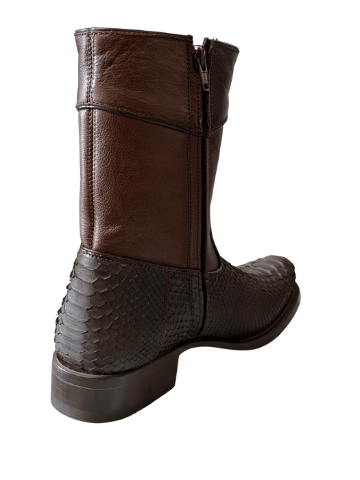 Brown Python Roper Leather Sole Zipper Boot