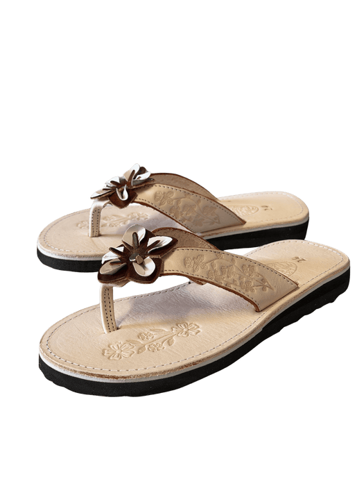 Leather Sandal - Natural Flower Embroidery