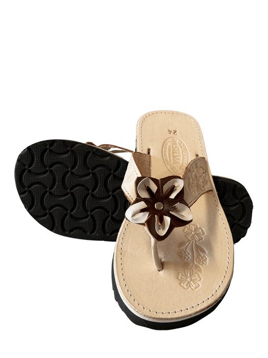 Leather Sandal - Natural Flower Embroidery