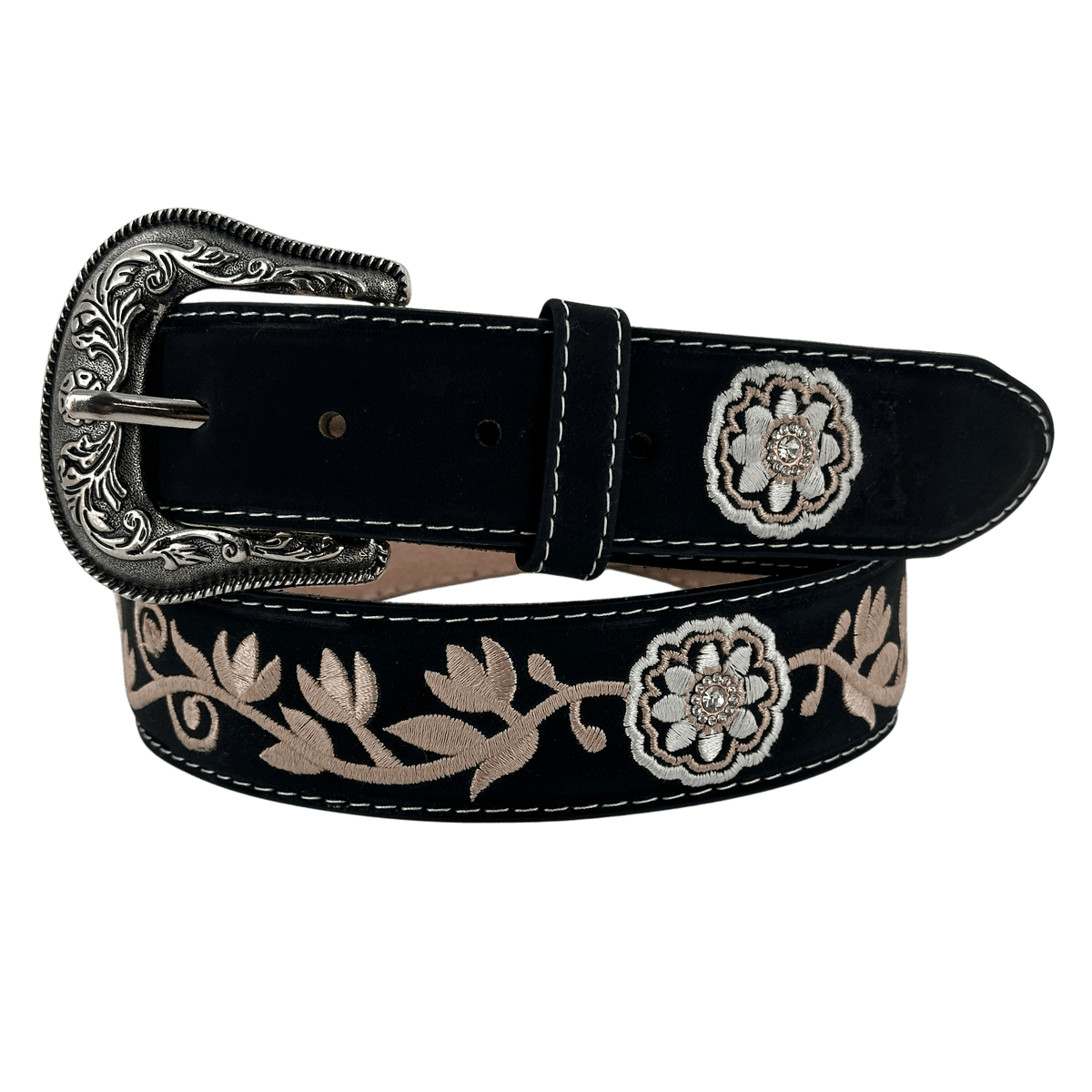Women's Black Nobuck with White and Brown Flowers Silk Thread Women's Black Nobuck with White and Brown Flowers Silk Thread