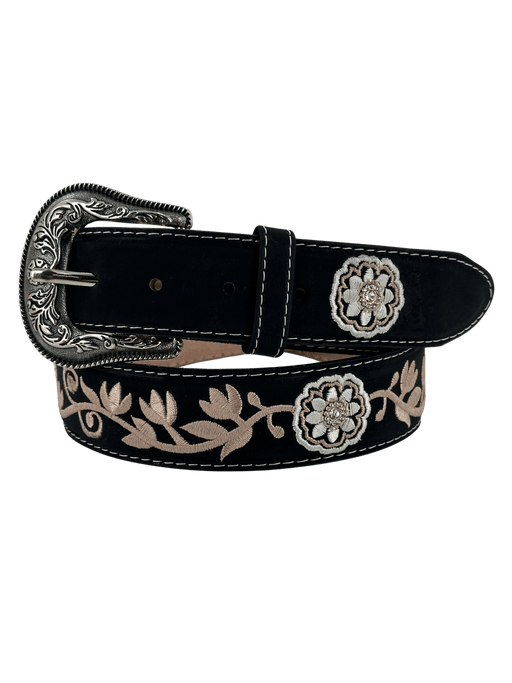 Women's Black Nobuck with White and Brown Flowers Silk Thread Women's Black Nobuck with White and Brown Flowers Silk Thread
