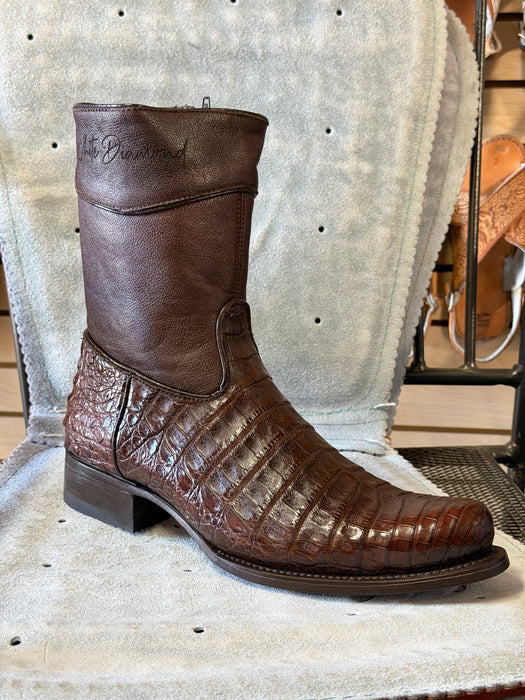 Brown Roper Round Toe with Zipper Crocodile/Caiman Leather Boot
