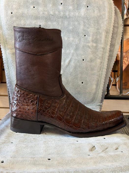 Brown Roper Round Toe with Zipper Crocodile/Caiman Leather Boot