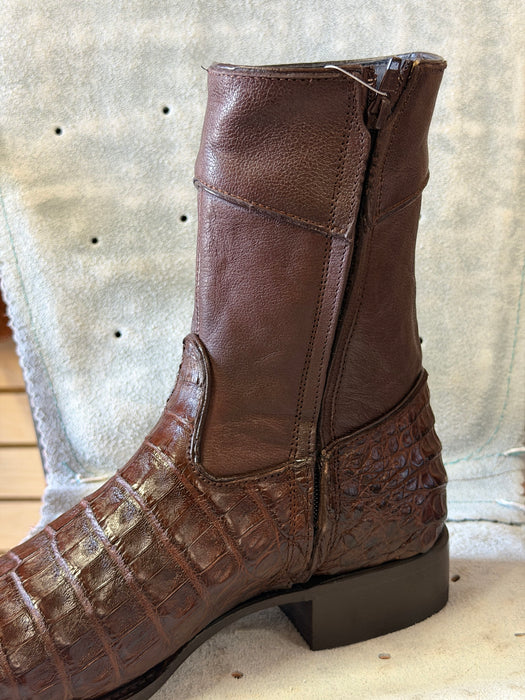 Brown Roper Round Toe with Zipper Crocodile/Caiman Leather Boot