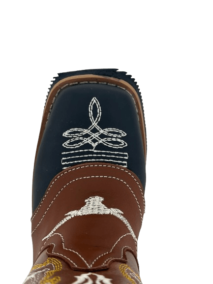 Boys' Dark Brown with Honey Layered White Bull Square Toe Rodeo Boys' Dark Brown with Honey Layered White Bull Square Toe Rodeo