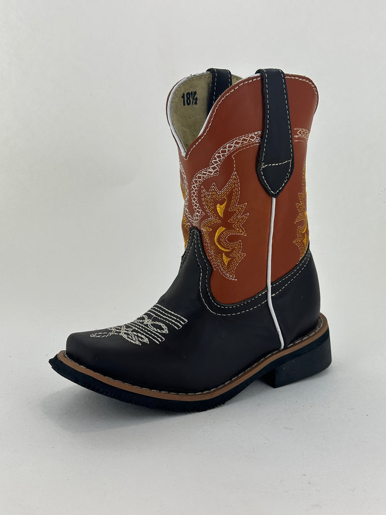 Boys' Dark Brown with Honey Tube Square Toe Rodeo Boot — Rodeo