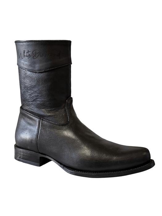 Black Belmont Western Roper Zipper Leather Sole Boot