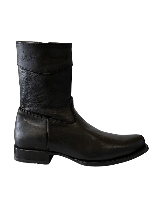 Black Belmont Western Roper Zipper Leather Sole Boot