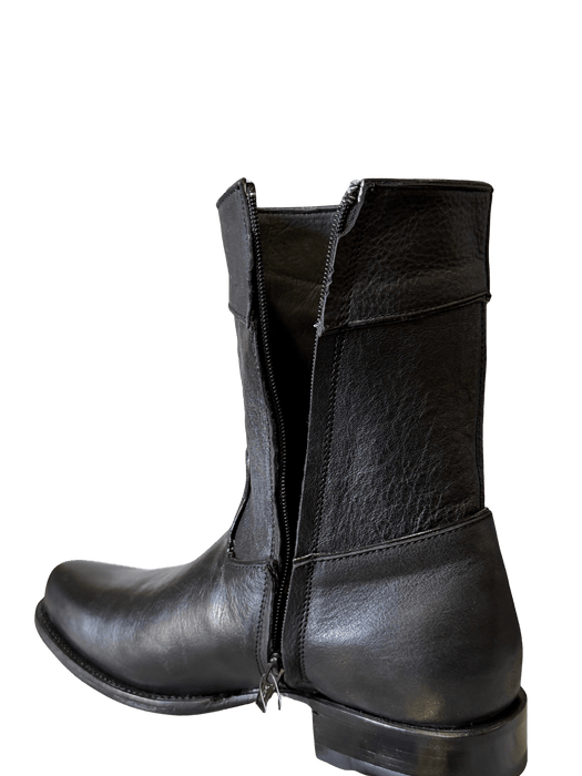Black Belmont Western Roper Zipper Leather Sole Boot