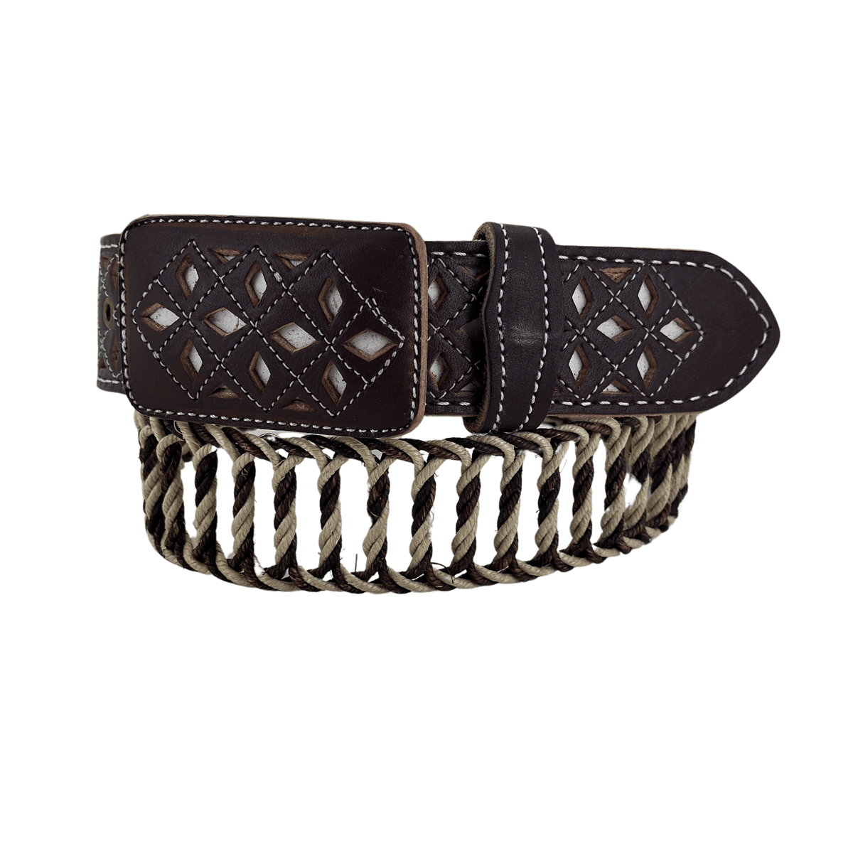 El Cuatrero Calvillo, AGS Brown Braided Leather and Raffia Western Belt Charlie Braid Belt - Brown | Levi main image 2