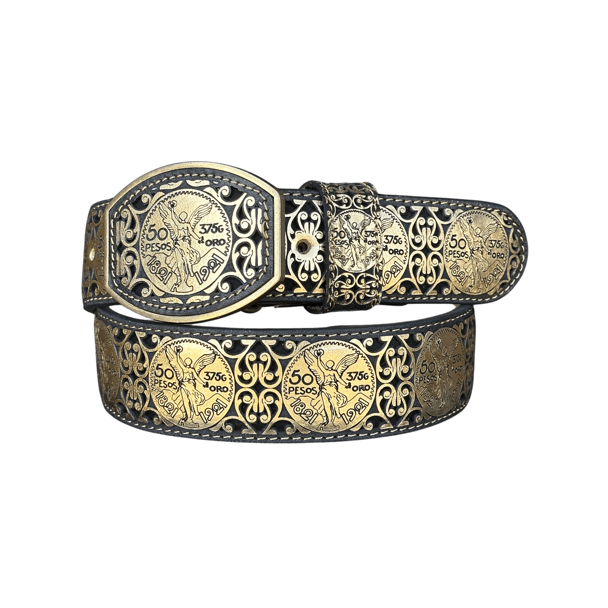 Ferre Crystal Encrusted Large Gold Sulver Logo Buckle Black Leather Vintage Belt Private Signature Encrusted Keep it P Belt $89.99 Size S/M/L main image 3