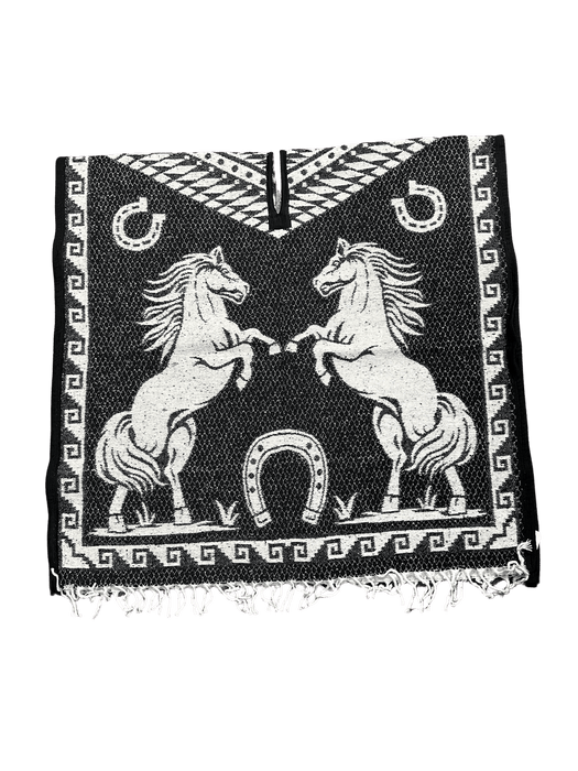 Black and White Standing Horses Poncho / Gaban
