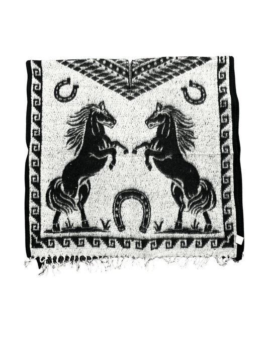 Black and White Standing Horses Poncho / Gaban