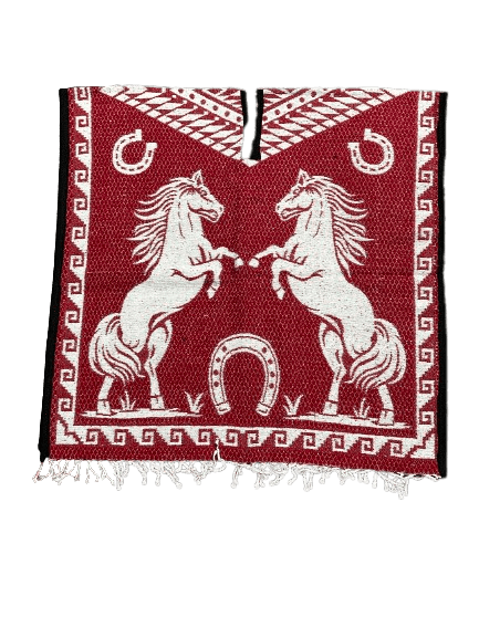 Red and White Standing Horses Poncho / Gaban