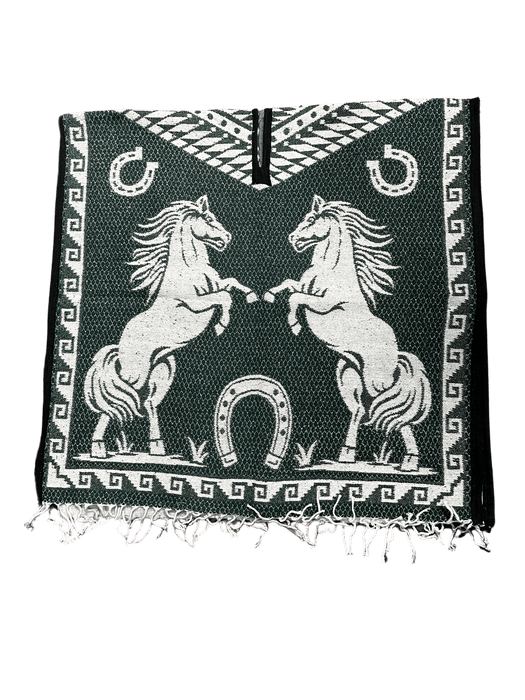 Green and White Standing Horses Poncho / Gaban