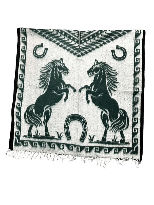 Green and White Standing Horses Poncho / Gaban