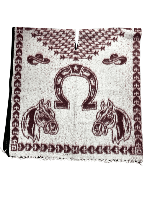 Burgundy and White Horse Shoe with Horses Poncho / Gaban