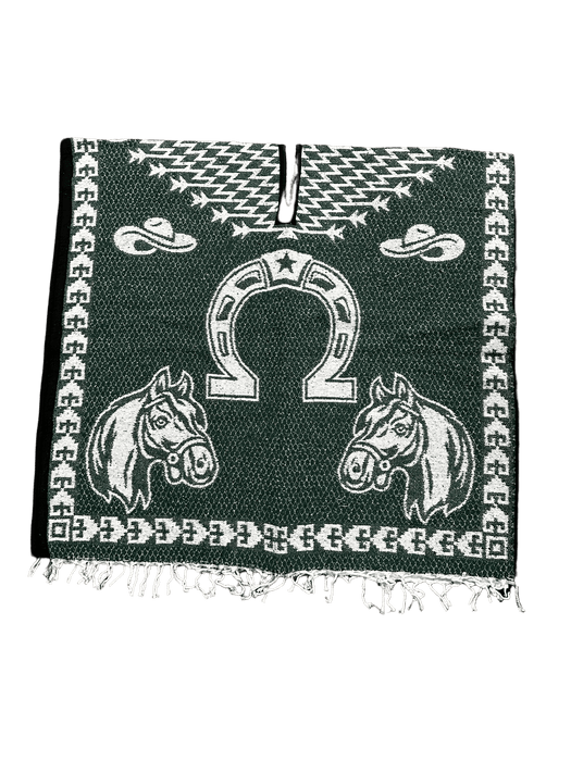 Green and White Horse Shoe with Horses Poncho / Gaban