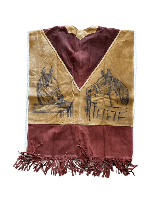 Horse Stampede Leather Poncho With Fur Inside