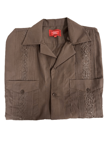 All Brown Collared Guayabera Shirt Large All Brown Collared Guayabera Shirt Large