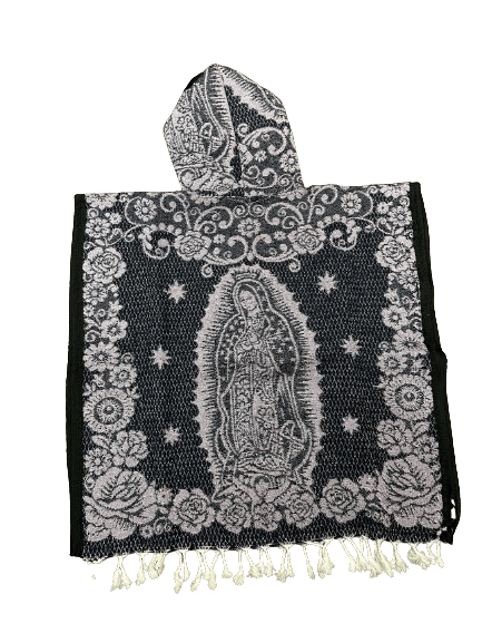Youth Navy Blue and Lavender Virgen de Guadalupe Poncho/Gaban with Hoodie / Gorro