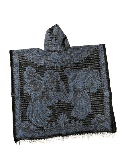 Black and Navy Blue Roosters Fighting Poncho/Gaban with Hoodie / Gorro