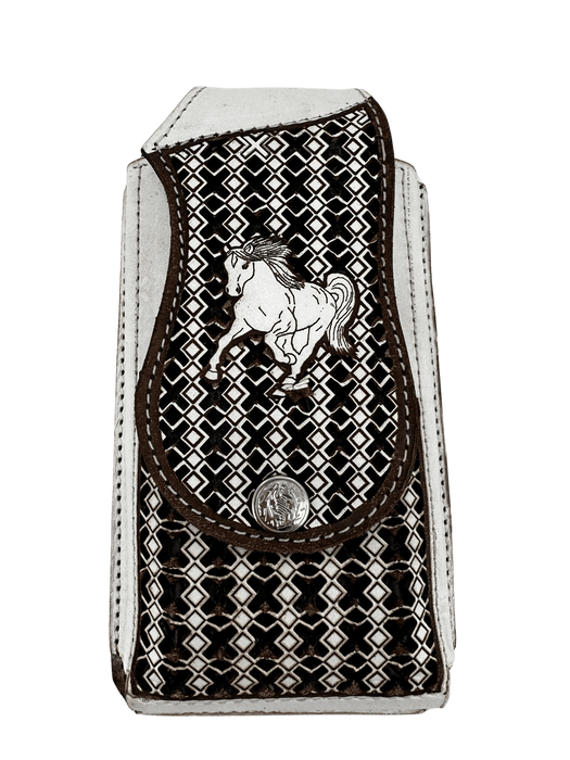 Brown and Black with White Running Horse Charro Leather Phone Case V2