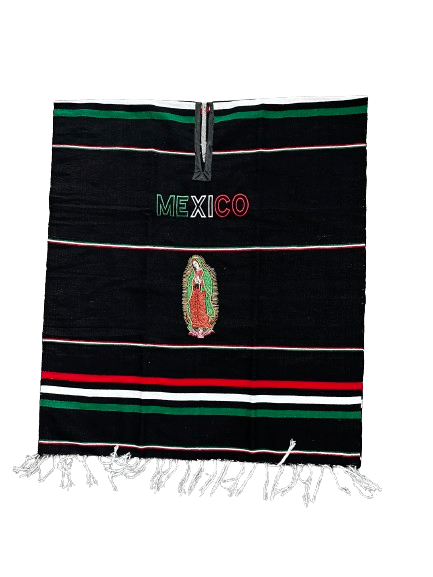 Virgen de Guadalupe Black Tri Color Poncho/Gaban