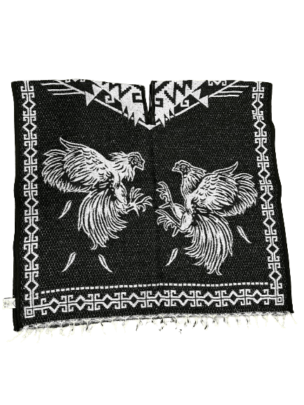 Black and Light Brown Roosters Fighting Poncho/Gaban