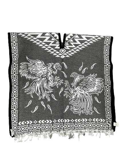Grey and White Roosters Fighting Poncho/Gaban