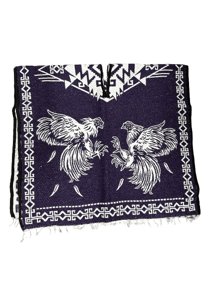 Purple and White Roosters Fighting Poncho/Gaban
