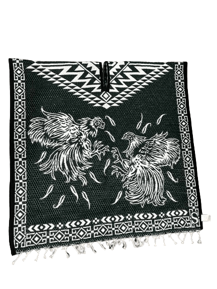 Green and White Roosters Fighting Poncho/Gaban