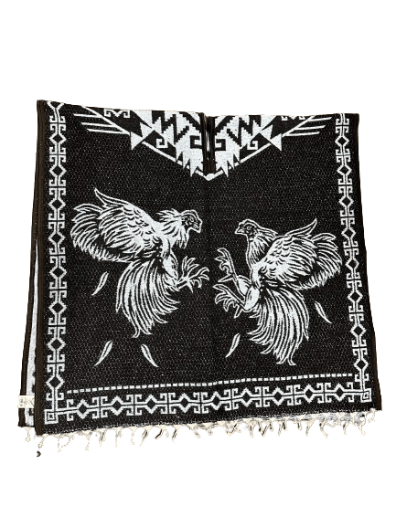 Black and Light Blue Roosters Fighting Poncho/Gaban