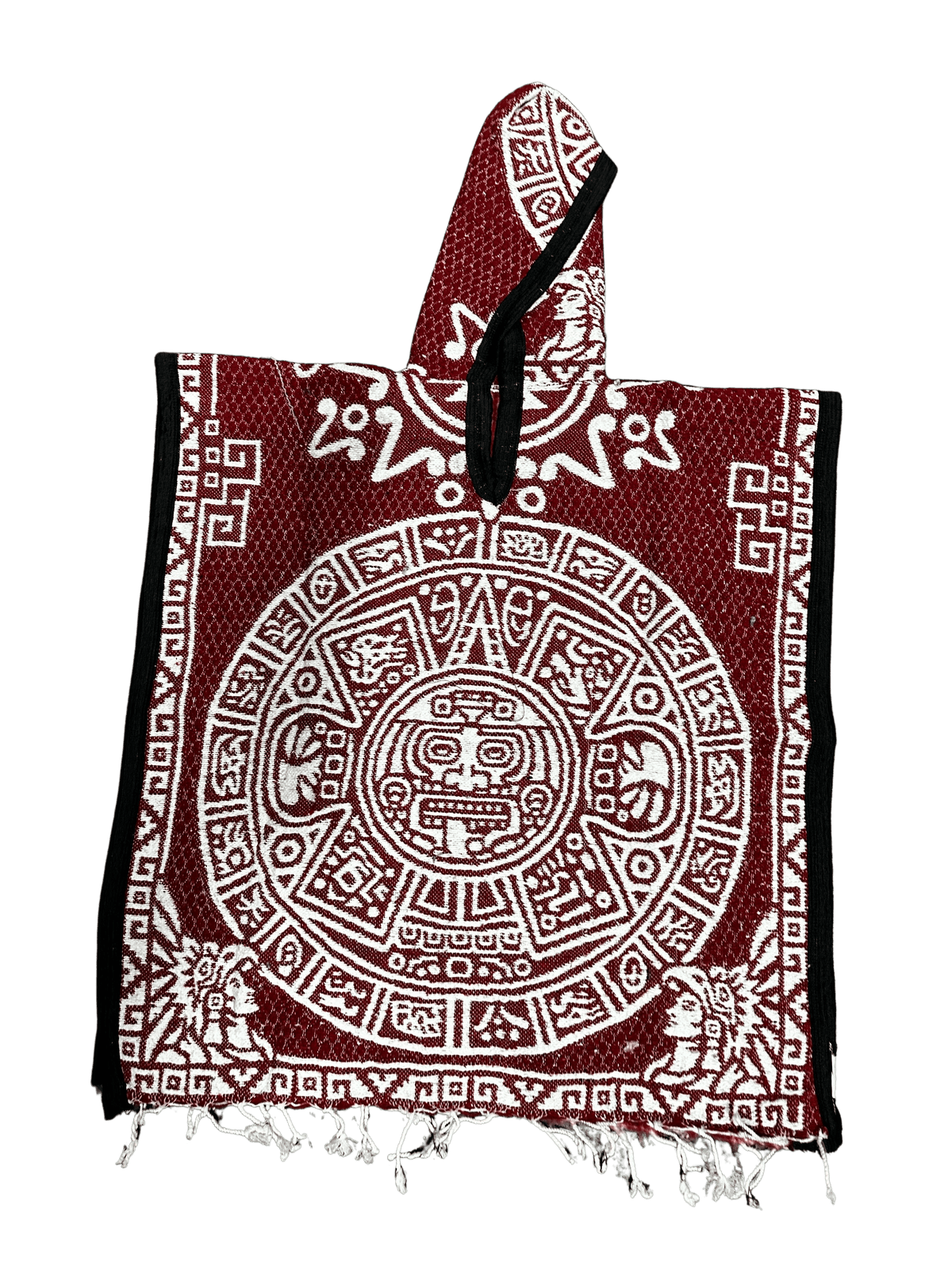 Youth Red and White Aztec Calendar Poncho/Gaban with Hoodie / Gorro ...