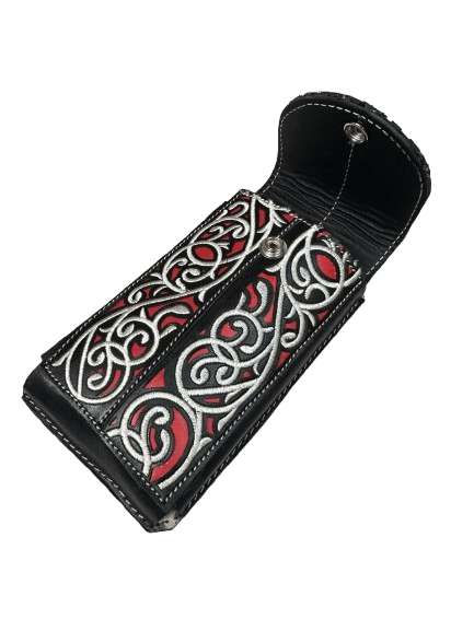 Black and White Silk Thread Stems with Red Leather Phone Case Black and White Silk Thread Stems with Red Leather Phone Case