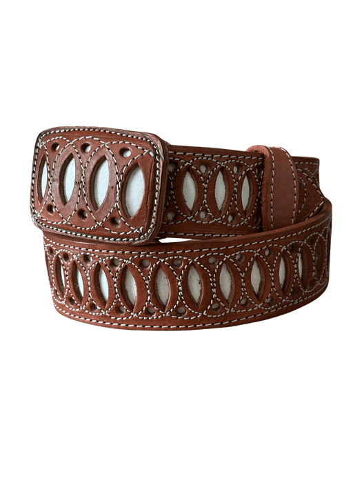 Chedron and White Infinite Chiseled Charro Leather Belt